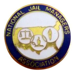 National Jail Managers Association NJMA Enamel Lapel Pin Blue Gold USA Map Logo